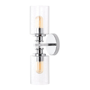 Jules Edison 16.5" Cylinder Iron/Seeded Glass Farmhouse Contemporary LED Wall Sconce
